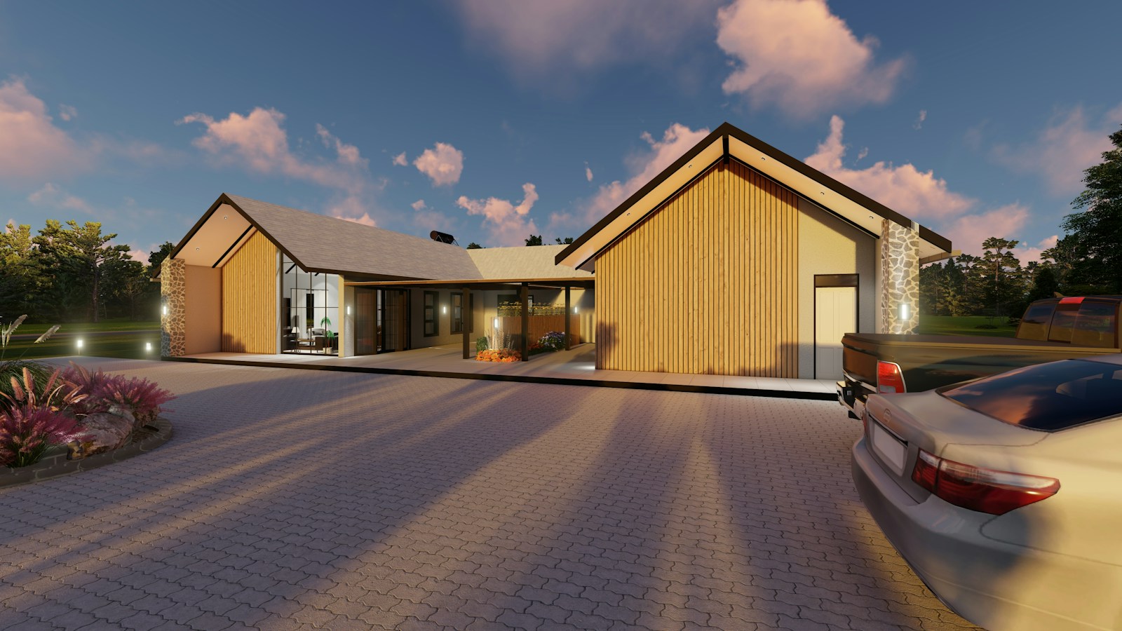 Illustrative rendering of an upscale single-story home